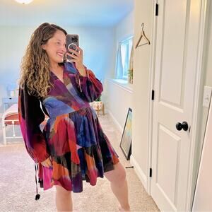 Tuckernuck Oliphant Purple Blue Orange Cotton Long Sleeve Mini Dress Medium
